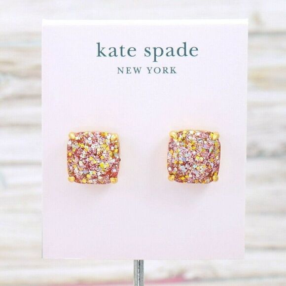 kate spade new york Jewelry - Kate spade new york Small Square Stud Earrings Rose Gold Glitter